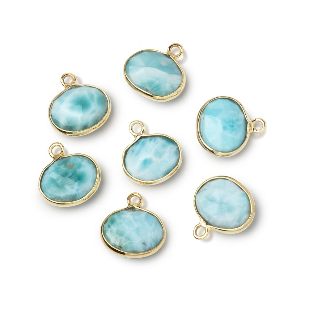 9.5x11mm Vermeil Bezel Larimar Faceted Oval Pendant 1 piece AA - Beadsofcambay.com