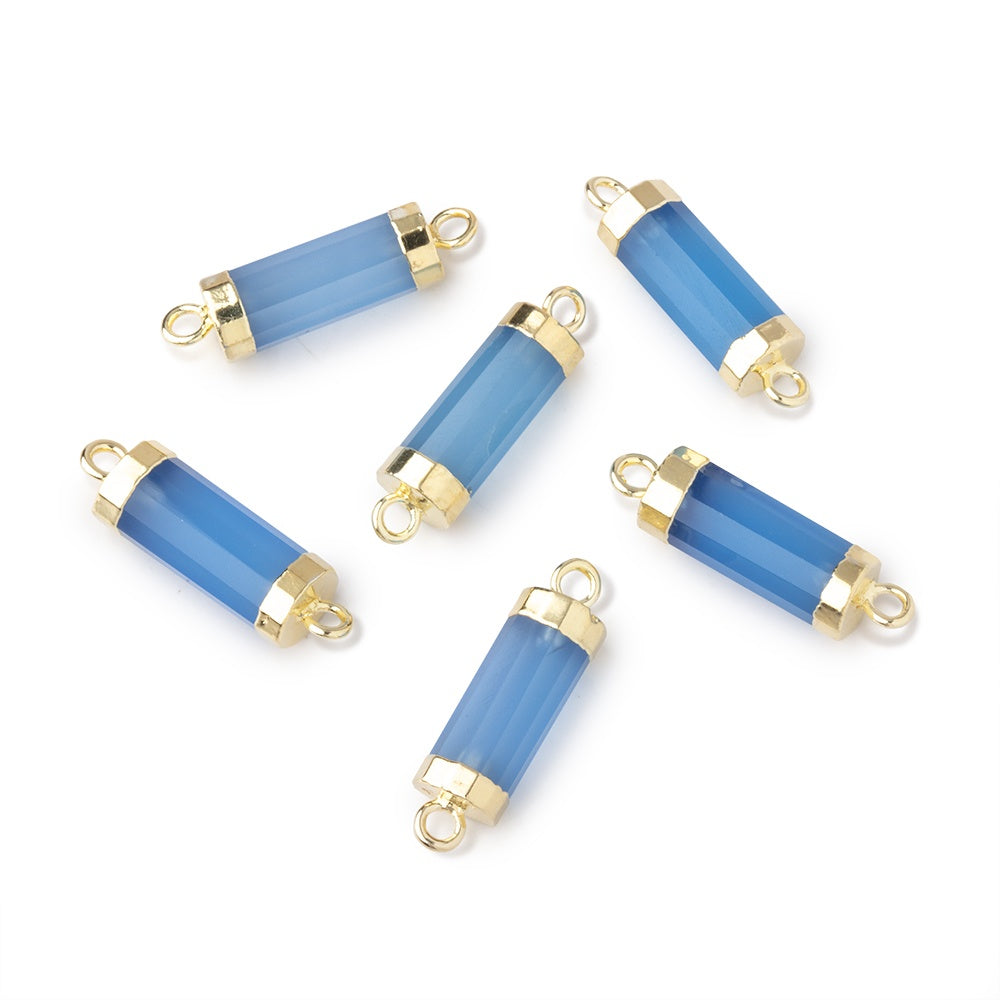 13x5mm Gold Leafed Santorini Blue Chalcedony faceted barrel tube Connector 1 piece - BeadsofCambay.com