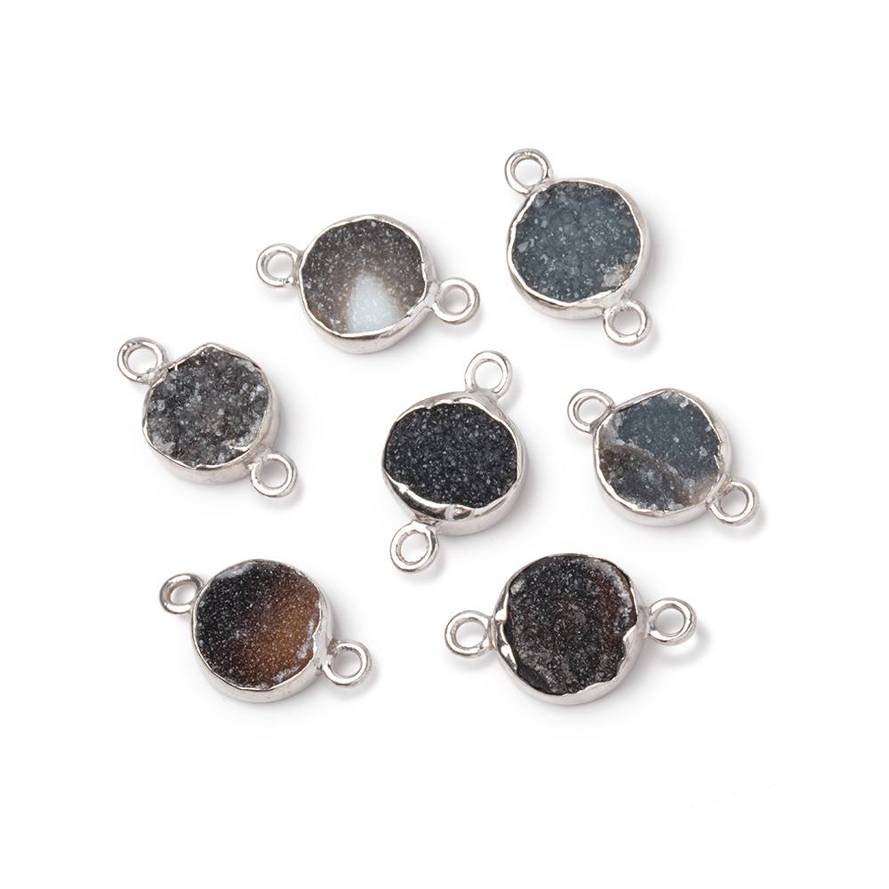 9mm Sterling Silver Bezel Black Drusy Coin Connector 1 piece - Beadsofcambay.com