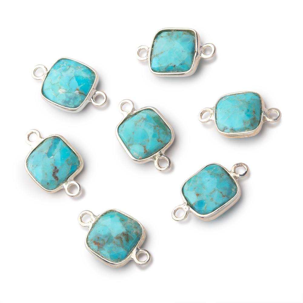 9mm Sterling Silver Bezel Turquoise Howlite Faceted Cushion 1 Connector - Beadsofcambay.com