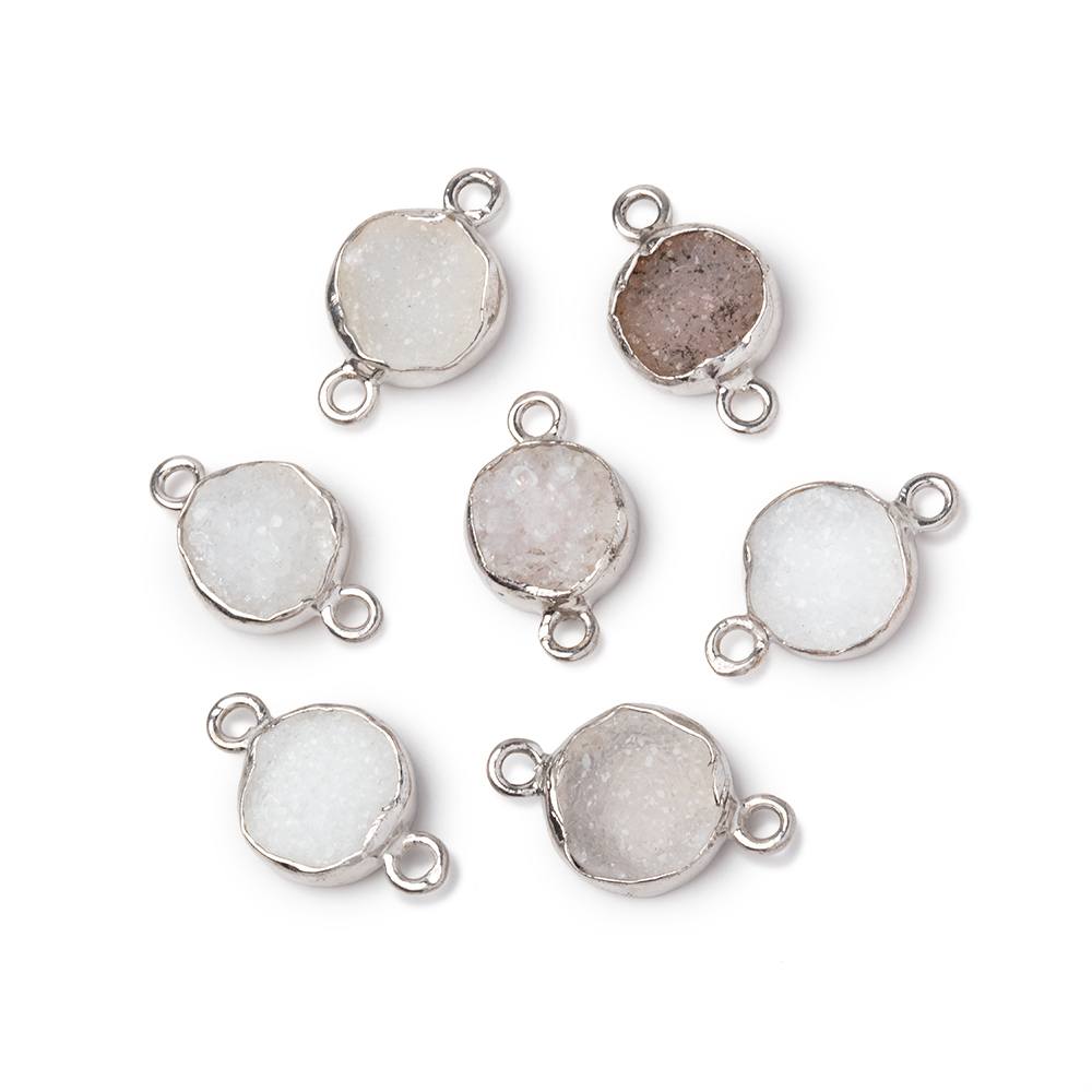 9mm Sterling Silver Bezel White Drusy Coin Connector 1 piece - Beadsofcambay.com