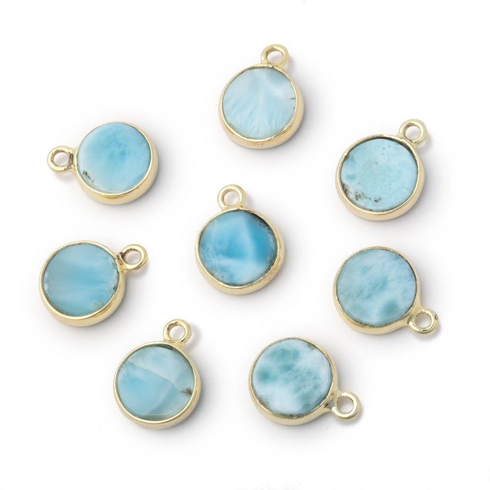 9mm Vermeil Bezel Larimar Flat Coin Pendant 1 piece - Beadsofcambay.com