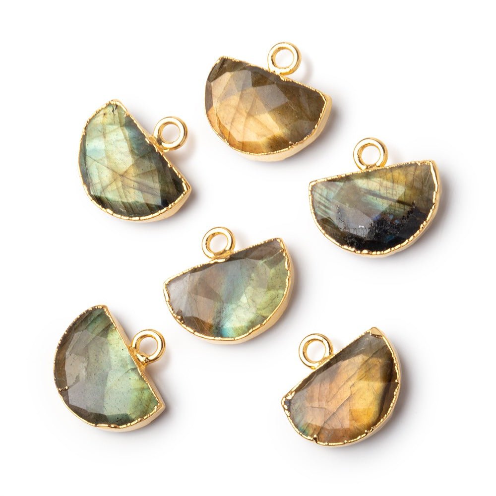 9x14mm Gold Leafed Labradorite Faceted Half Moon Focal 1 Pendant - Beadsofcambay.com