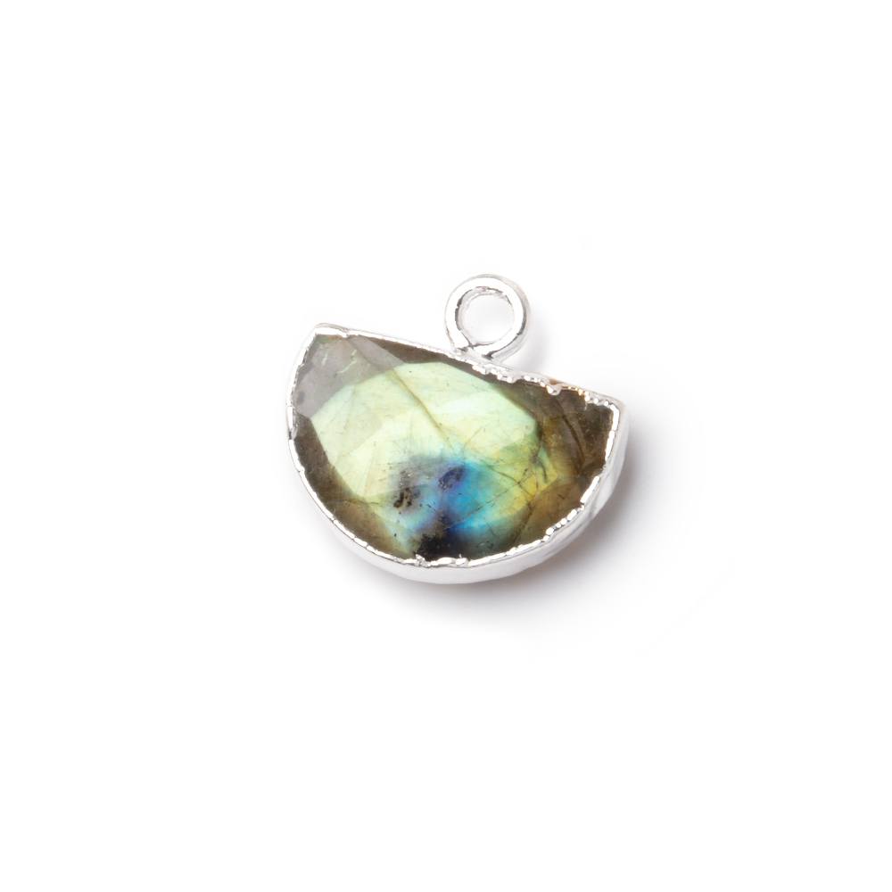 9x14mm Silver Leafed Labradorite Faceted Half Moon Focal 1 Pendant - Beadsofcambay.com