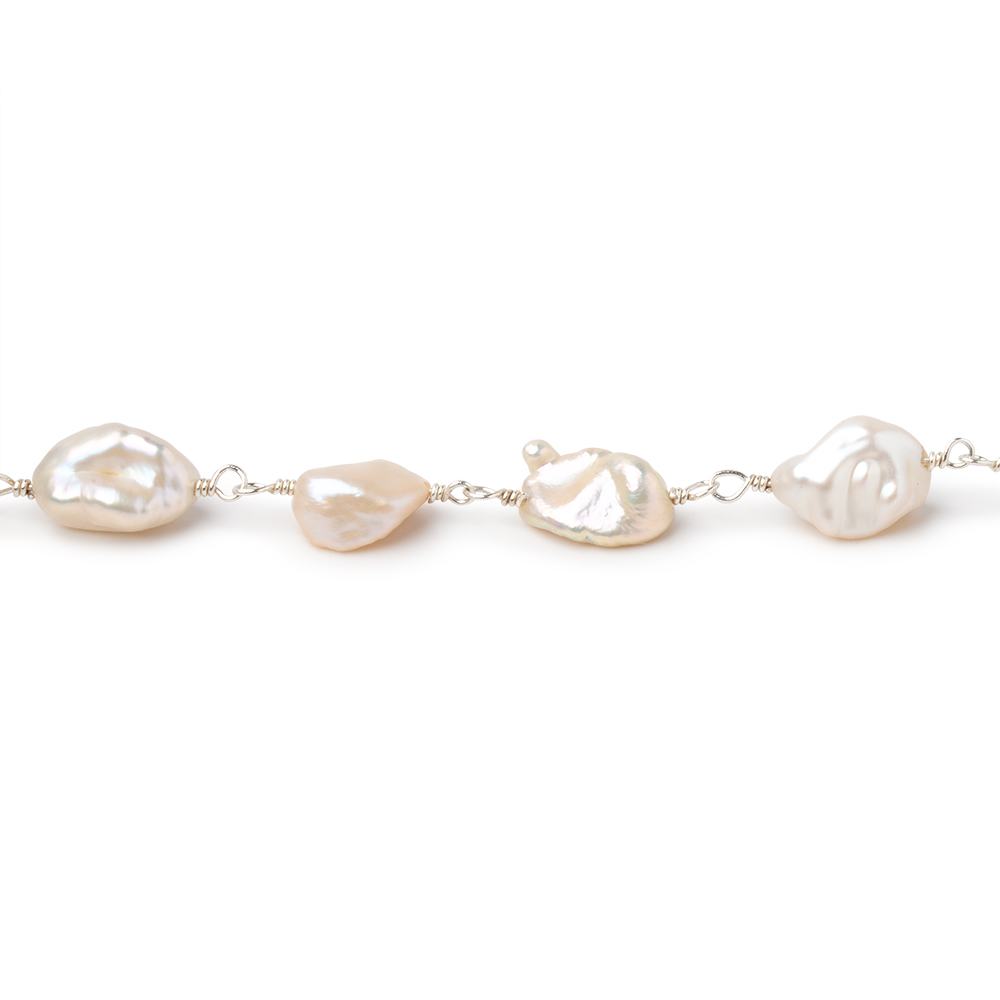 9x5-12x6mm Peach Keshi Pearls on .925 Silver Chain - Beadsofcambay.com