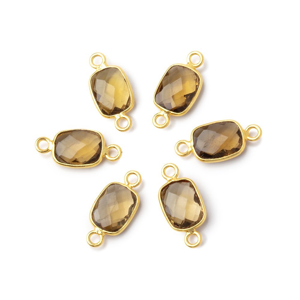 9x7mm Vermeil Bezel Whiskey Quartz Faceted Rectangle Connector 1 piece - Beadsofcambay.com