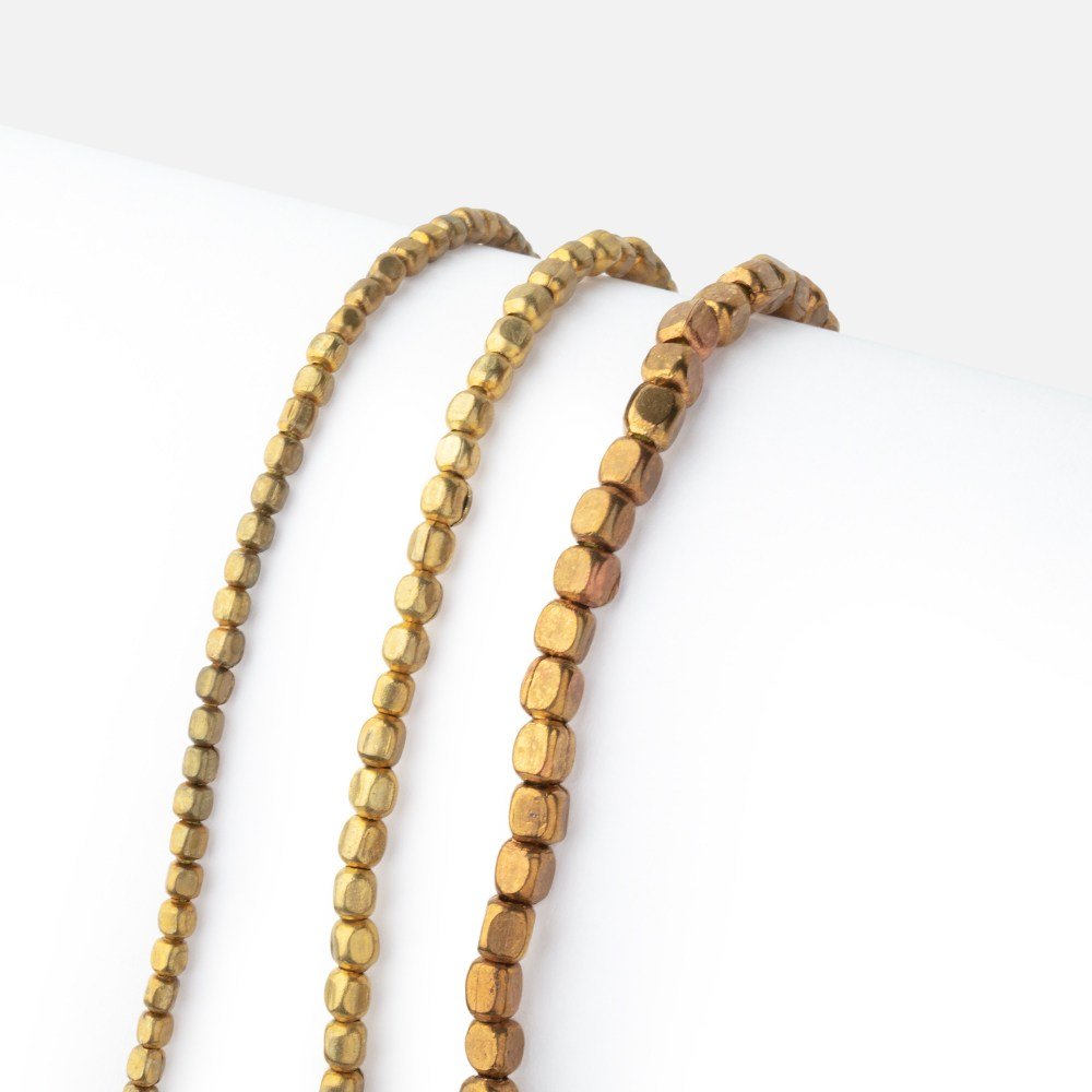 Brass Plain Cube Beads on an 8 inch Strand - Beadsofcambay.com
