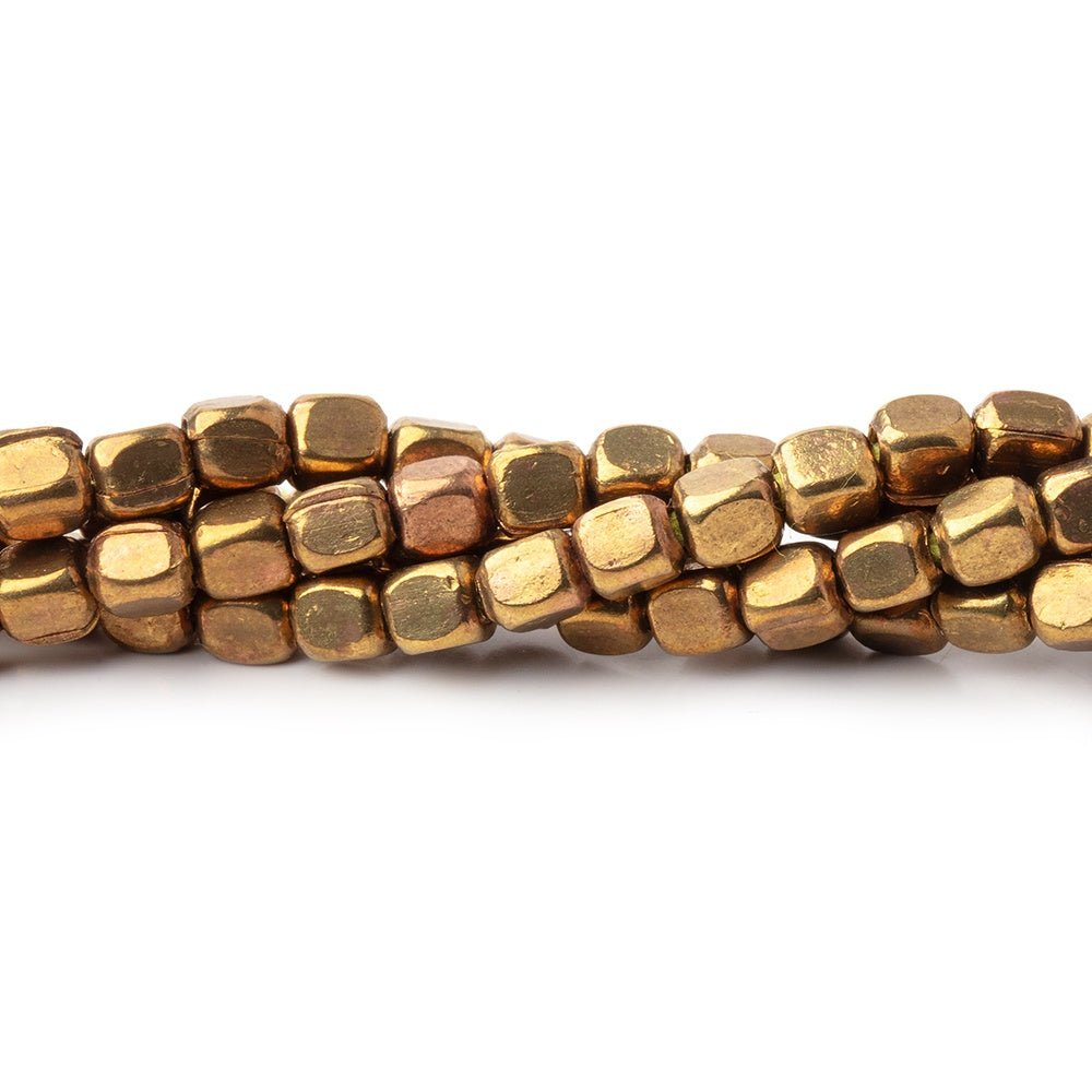 Brass Plain Cube Beads on an 8 inch Strand - Beadsofcambay.com