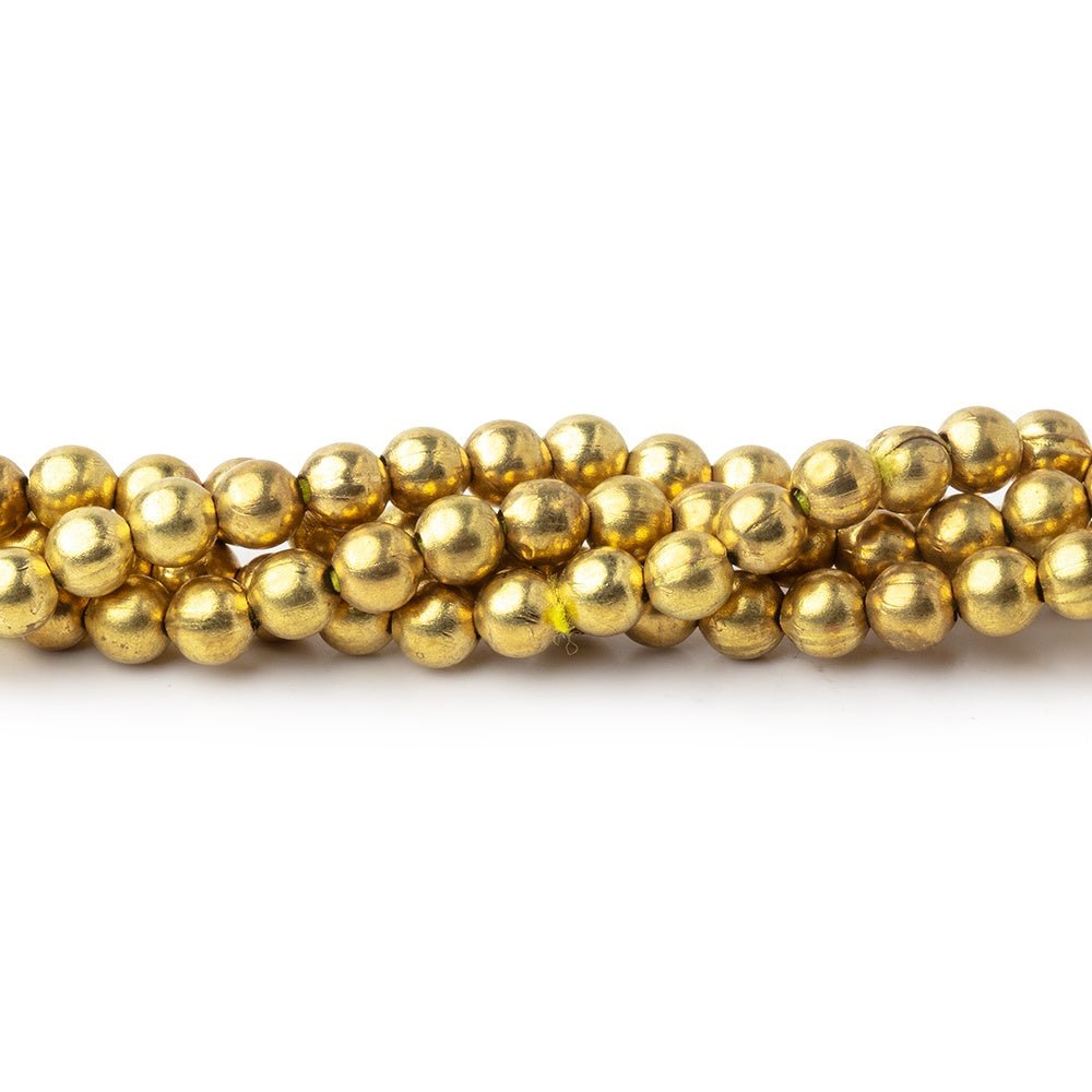 Brass Plain Round Beads on an 8 inch Strand - Beadsofcambay.com