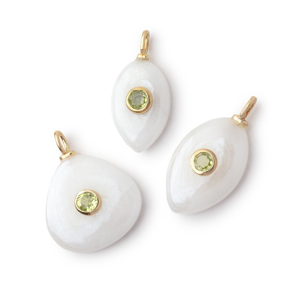 Lot of 3 Mystic Quartz Mixed Shape Pendants with Peridot Bezel Set Inlays - Beadsofcambay.com
