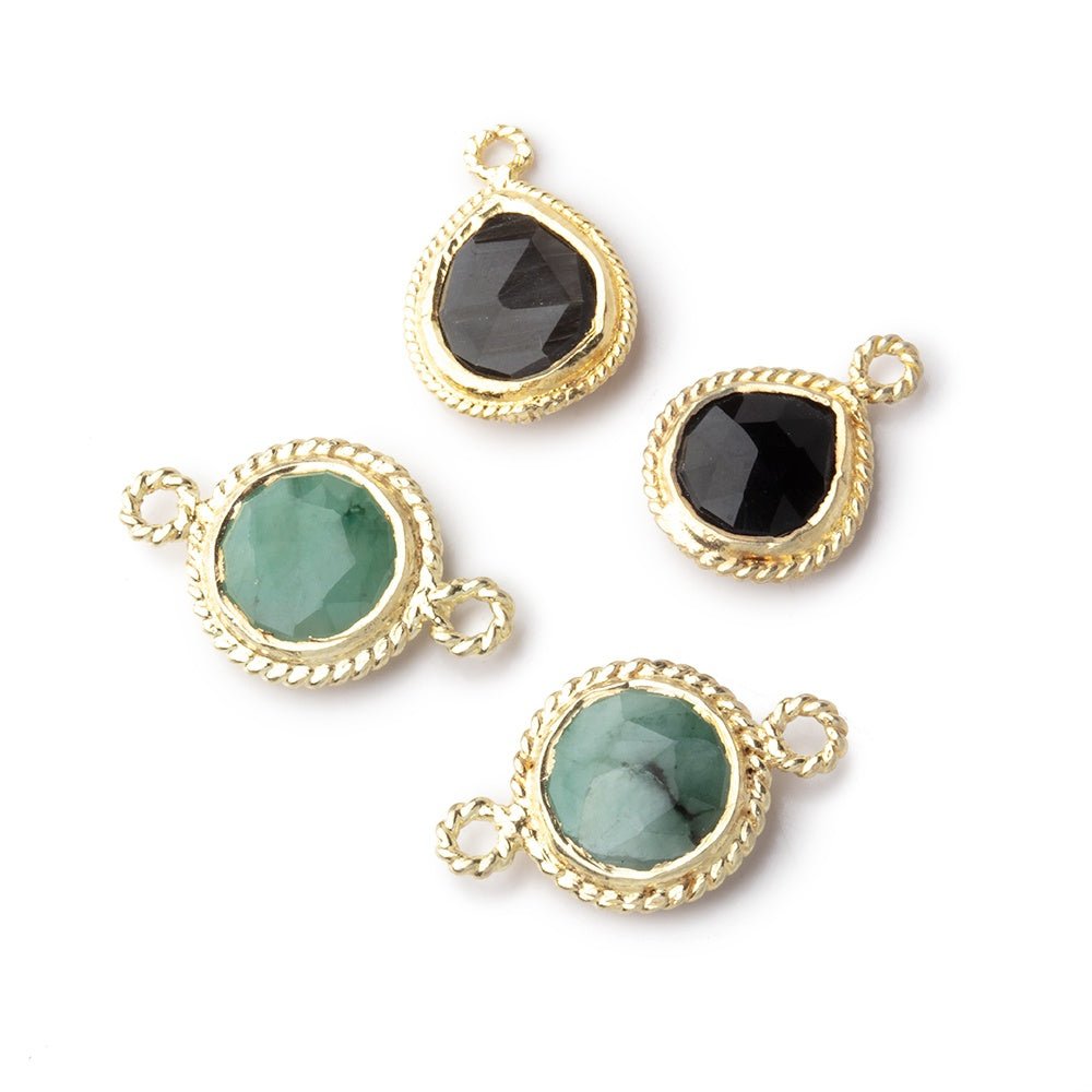 Lot of 4 Vermeil Rope Bezel Set Gemstone Focal Beads - Beadsofcambay.com