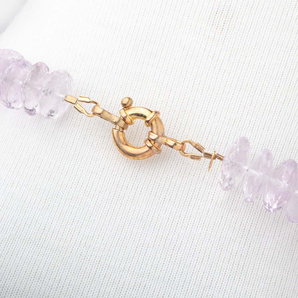 Pink Amethyst German Faceted Rondelle Necklace with a 14kt Gold Clasp AAA - Beadsofcambay.com