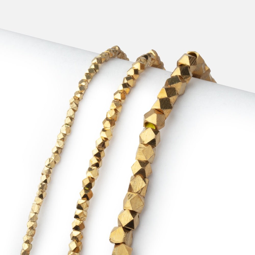 Shiny Brass Faceted Nugget Beads on an 8 inch Strand - Beadsofcambay.com