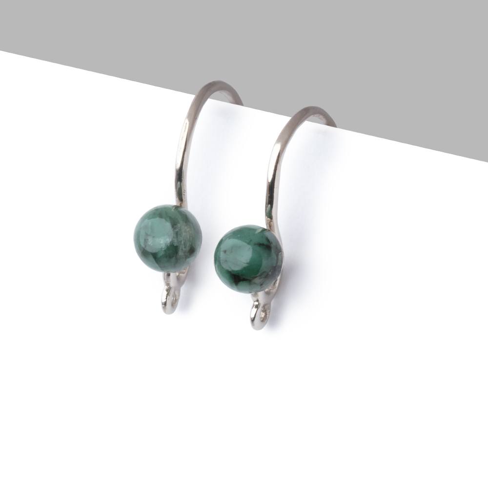 Sterling Silver Emerald Cabochon Earwire Set of 2 pieces - Beadsofcambay.com