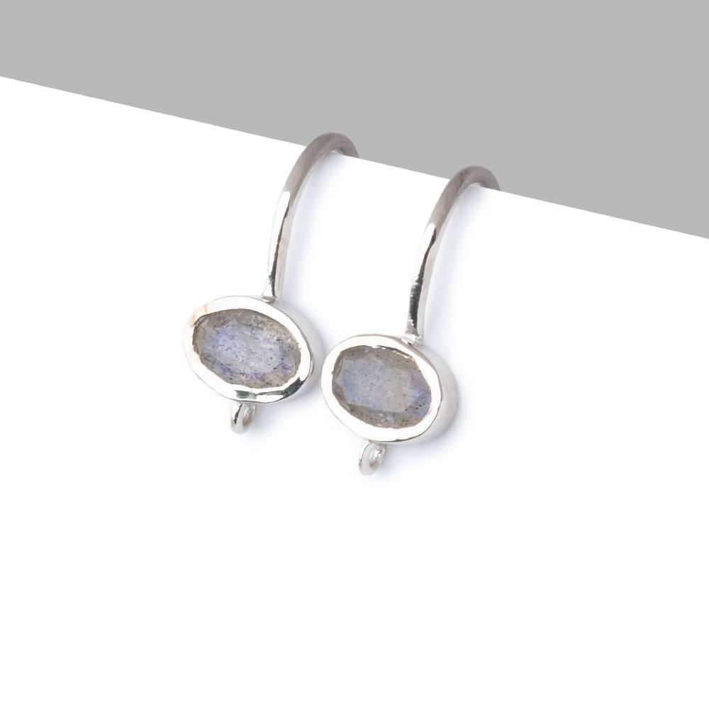 Sterling Silver Labradorite Oval Earwire Set of 2 pieces - Beadsofcambay.com