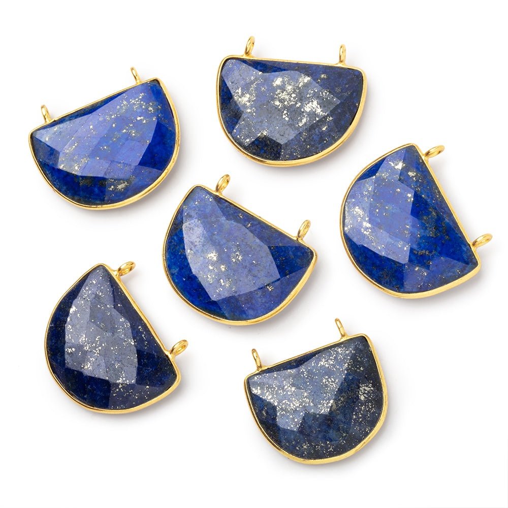 Vermeil Bezel Lapis Lazuli Faceted Half Moon Connector 1 piece - Beadsofcambay.com