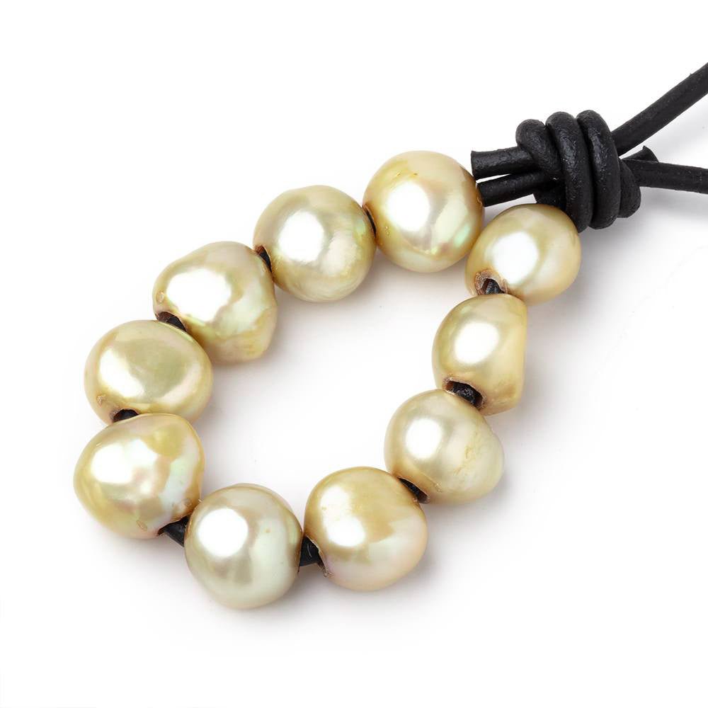 10-11.5mm Lemon Grass Large Hole Baroque Pearls Set of 10 - Beadsofcambay.com