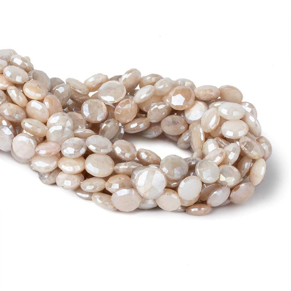 10-11mm Mystic Off White Moonstone faceted coins 14 inch 33 beads - Beadsofcambay.com