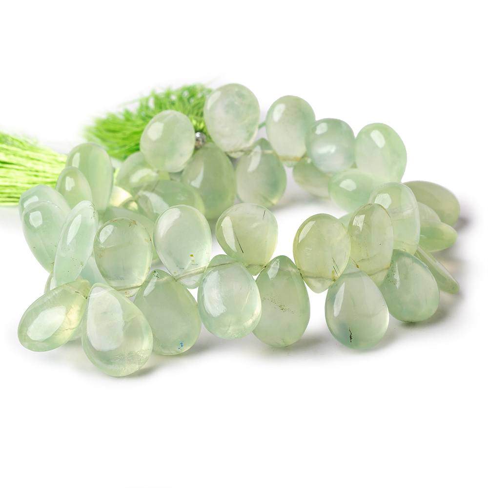 10-12mm Green Prehnite Plain Pear Beads 8 inch 42 pieces - Beadsofcambay.com
