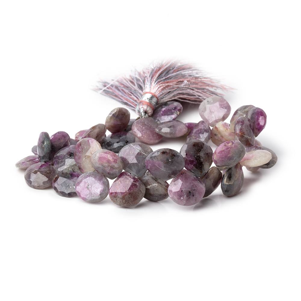 10-12mm Ruby in Marble Matrix Faceted Heart Beads 7 inch 38 pieces - Beadsofcambay.com