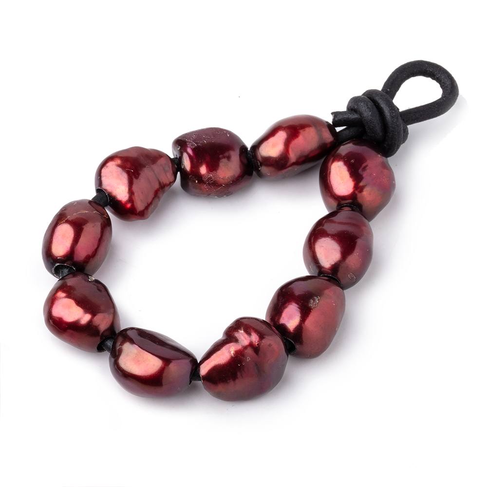 10-12mm Wine Red Large Hole Baroque Pearls Set of 10 - Beadsofcambay.com