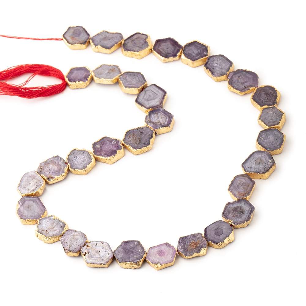 10-13mm Gold Leafed Corundum Slice Beads 14 inch 30 pieces - Beadsofcambay.com