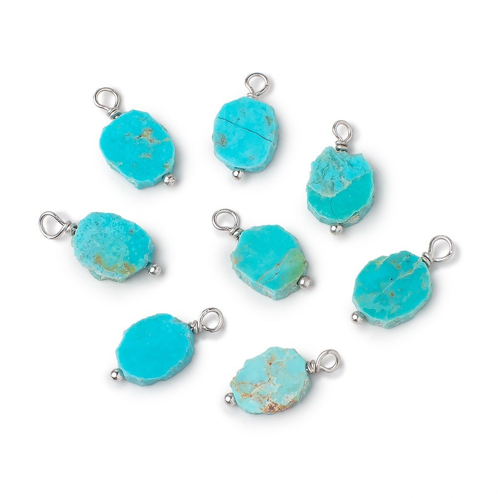 10-15mm Silver Wire Wrapped Sleeping Beauty Turquoise Slice Pendant 1 piece - Beadsofcambay.com