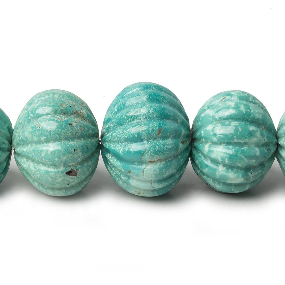 10-17mm Turquoise carved melon rondelle beads 18 inch 46 pieces - Beadsofcambay.com
