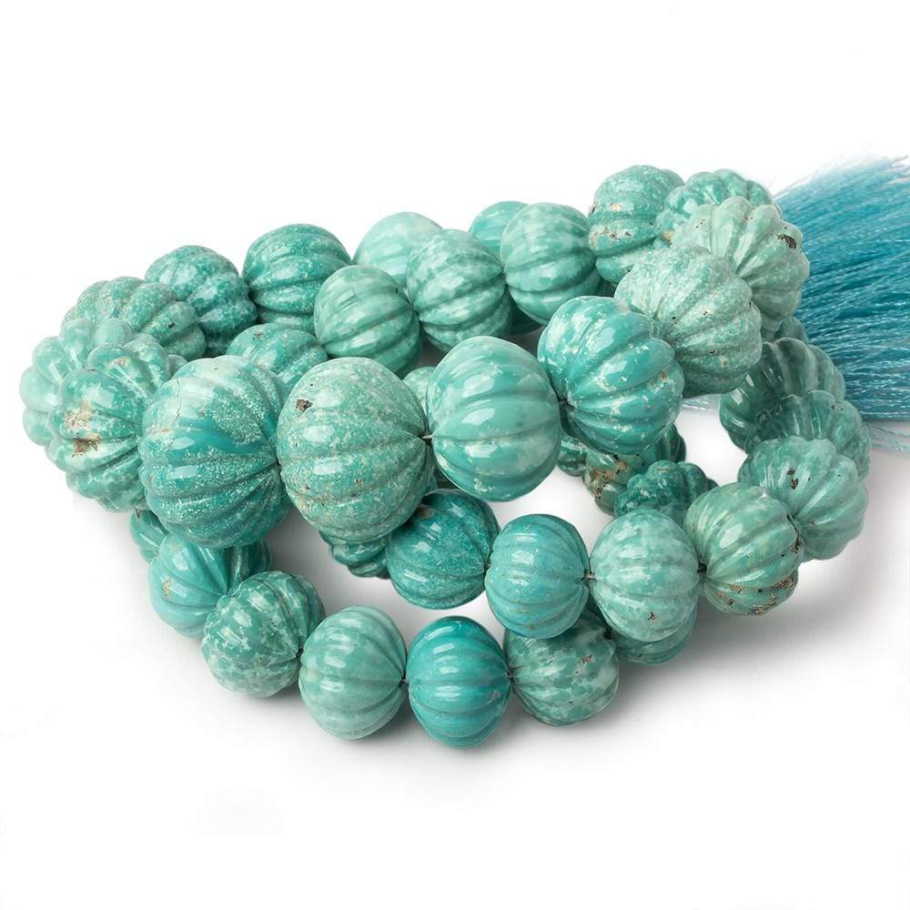 10-17mm Turquoise carved melon rondelle beads 18 inch 46 pieces - Beadsofcambay.com