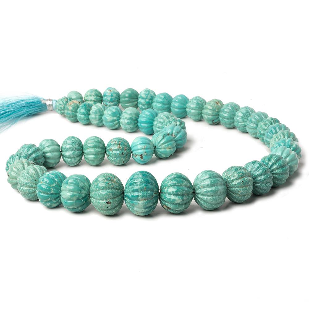 10-17mm Turquoise carved melon rondelle beads 18 inch 46 pieces - Beadsofcambay.com