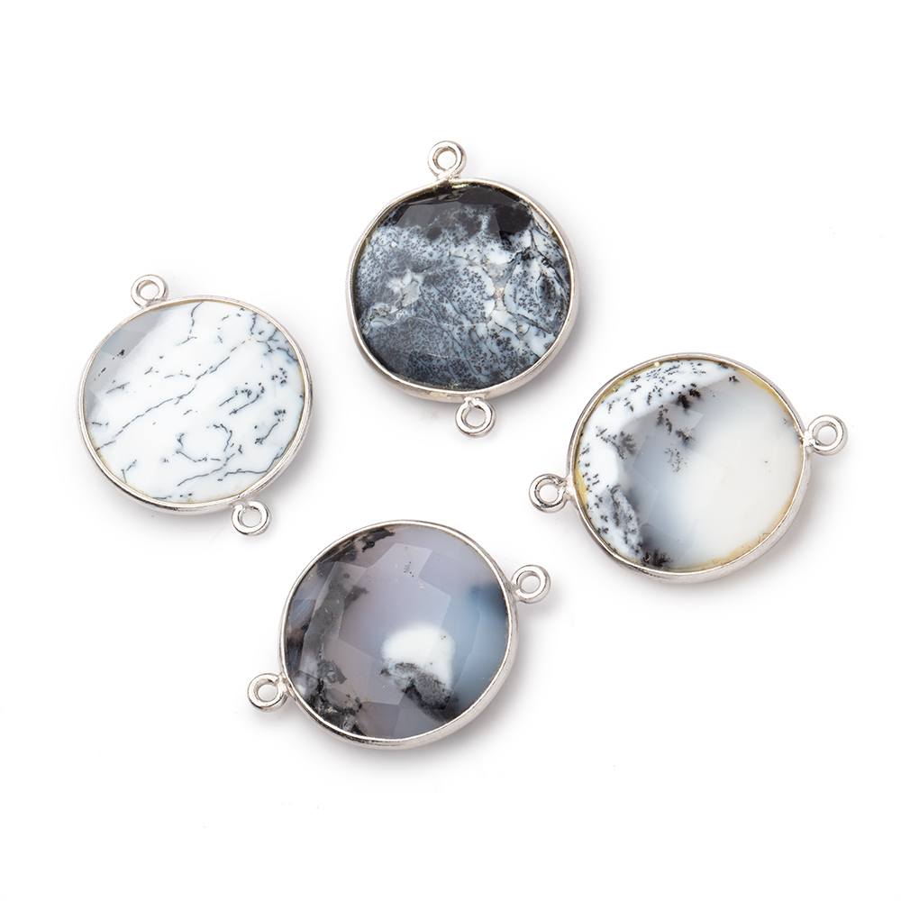 22mm Silver Bezel Dendritic Opal Faceted Coin Focal Bead Connector 1 piece - BeadsofCambay.com