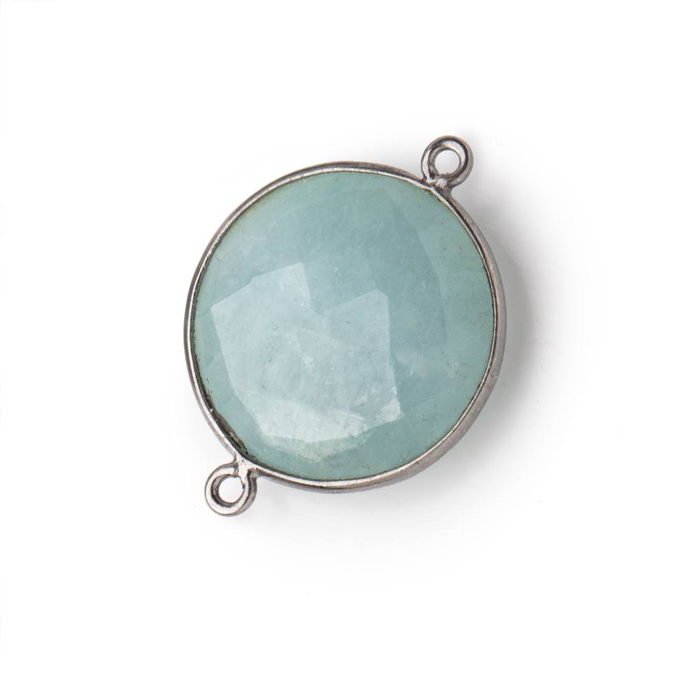 21mm Black Gold Bezeled Aquamarine Coin Focal Bead Connector 1 pc - BeadsofCambay.com