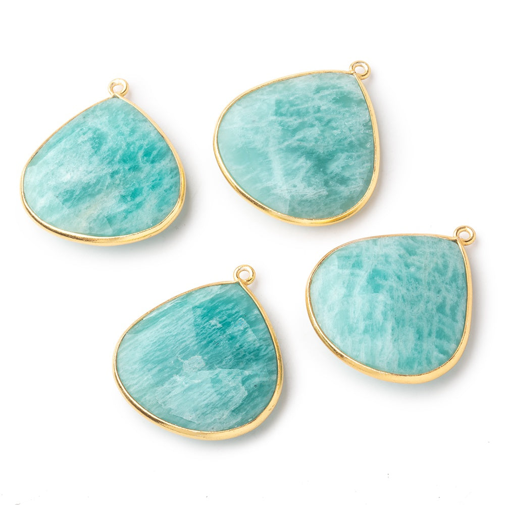 26x26mm Vermeil Bezeled Amazonite Heart Focal Bead Pendant 1 pc - BeadsofCambay.com