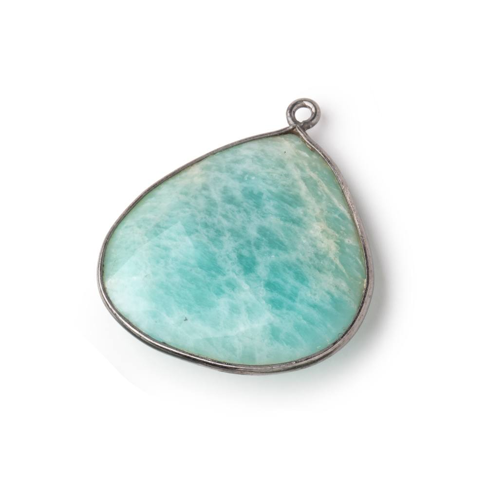 26x26mm Black Gold Bezeled Amazonite Heart Focal Bead Pendant 1 pc - BeadsofCambay.com