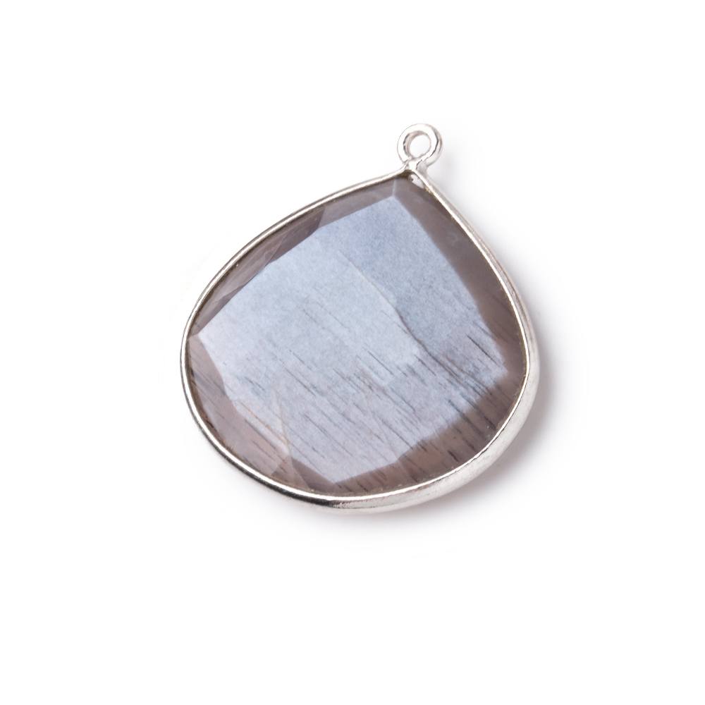 26x26mm Silver Bezeled Chocolate Moonstone Heart Focal Pendant 1 pc - BeadsofCambay.com