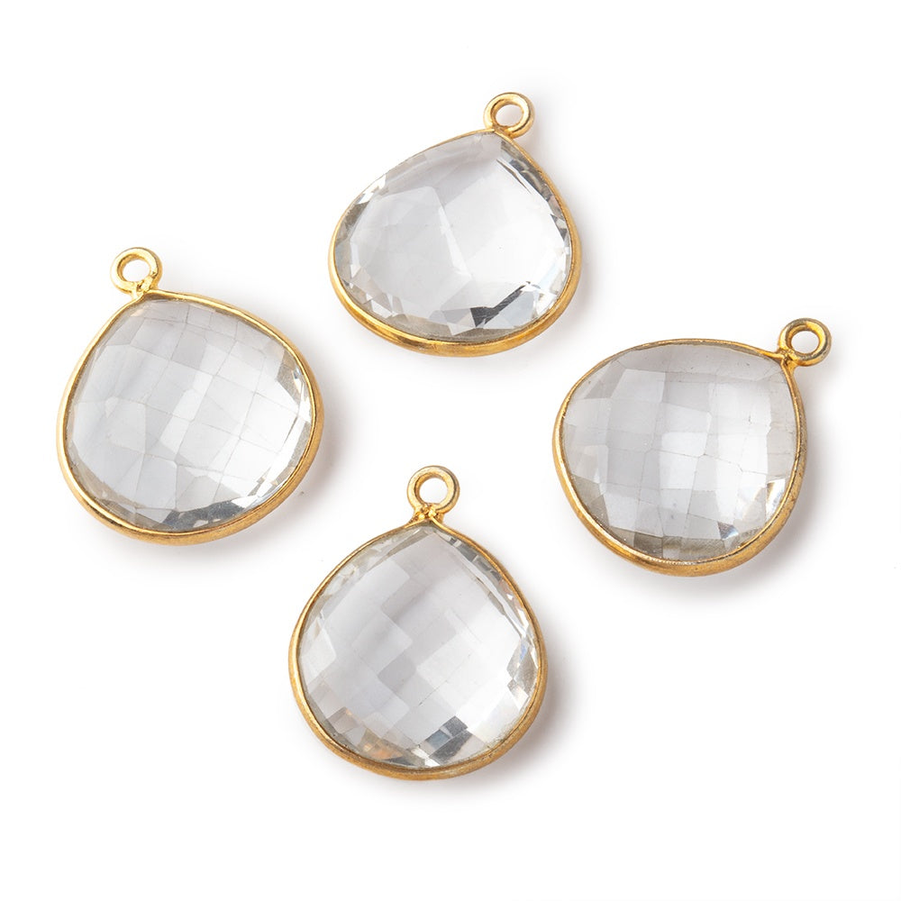 Beadsofcambay 16mm Vermeil Bezeled Crystal Quartz faceted heart focal pendant 1 piece View 1