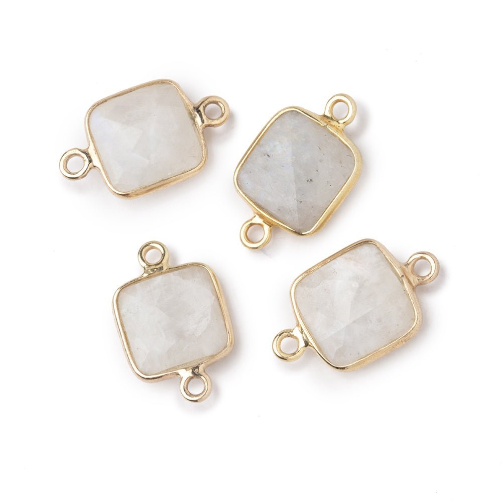 10.5mm Vermeil Bezel Rainbow Moonstone Faceted Cushion Connector 1 piece - Beadsofcambay.com
