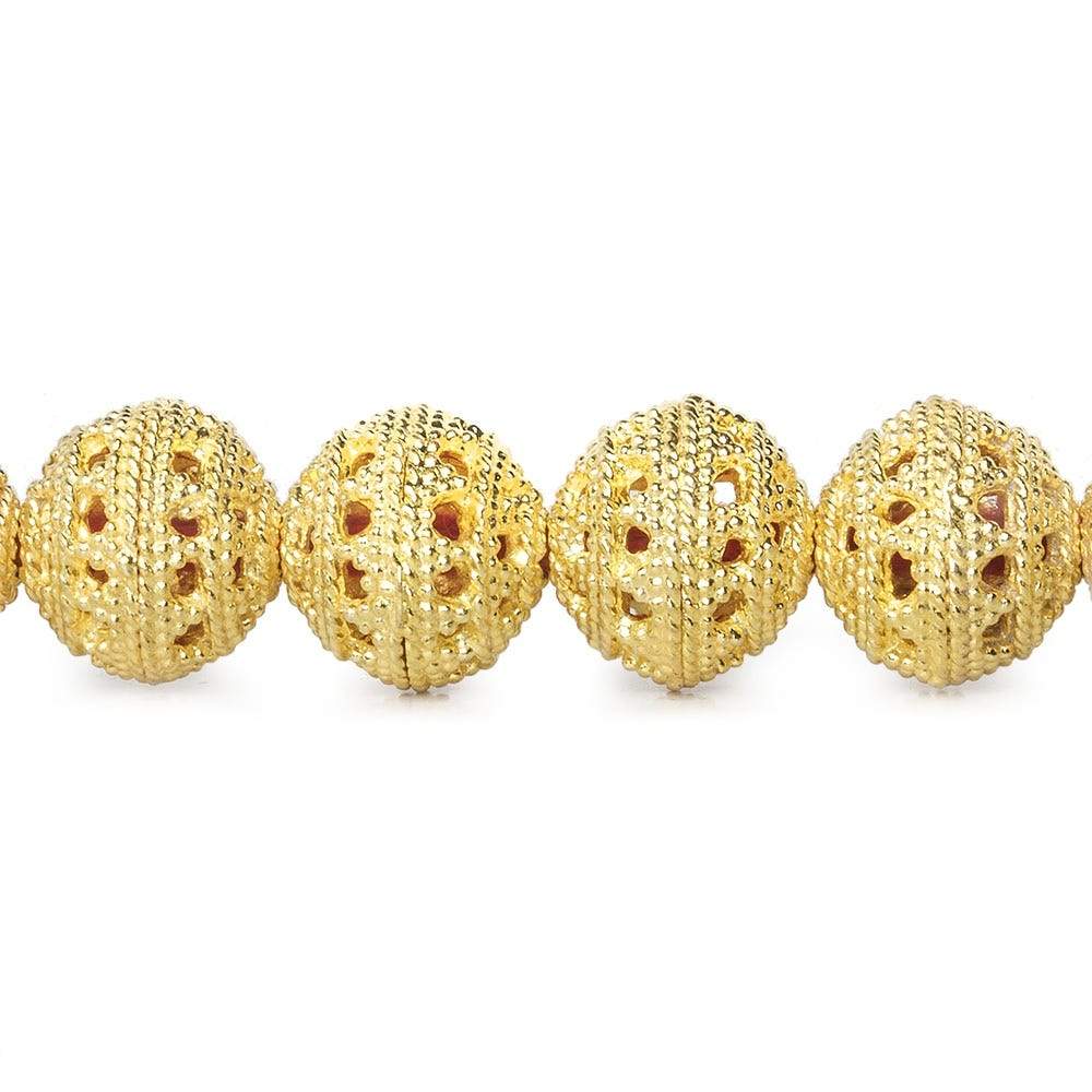 10mm 22kt Gold Plated Copper Bead Filigree Round 8 inch 21 pieces - Beadsofcambay.com