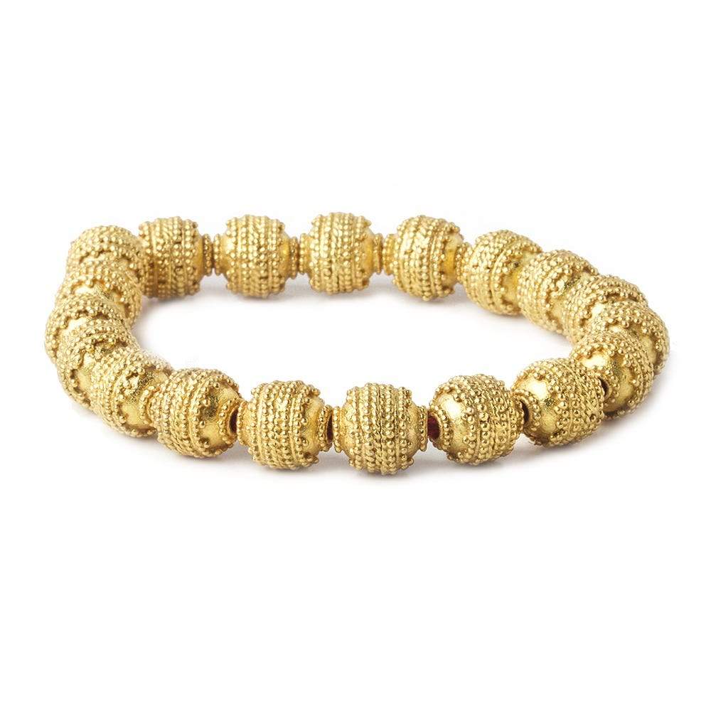 10mm 22kt Gold Plated Copper Bead Round Concentric Miligrain 8 inch 18 pieces - Beadsofcambay.com