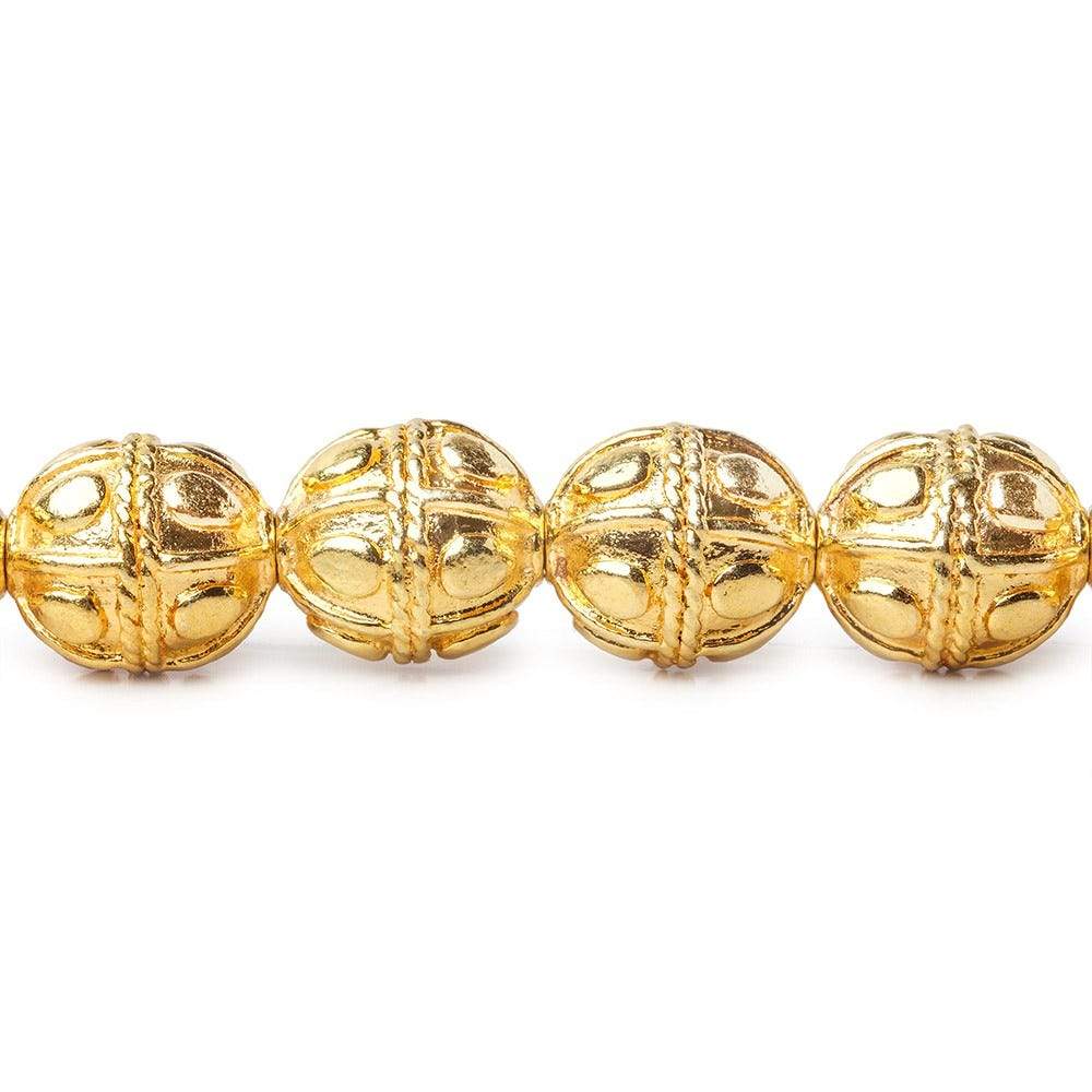 10mm 22kt Gold Plated Copper Bead Round Pear Design 8 inch 18 pieces - Beadsofcambay.com