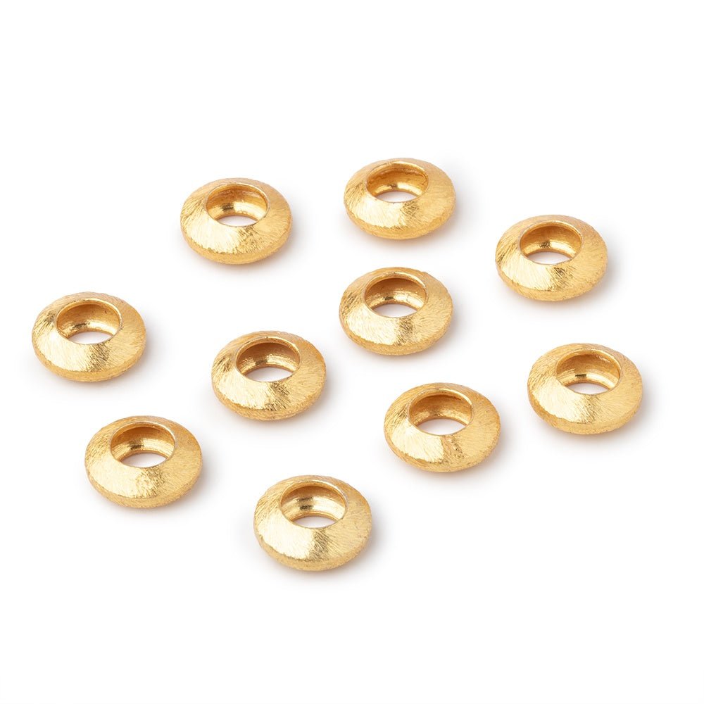 10mm 22kt Plated Copper Brushed Disc Large Hole Beads Set of 10 pieces - Beadsofcambay.com