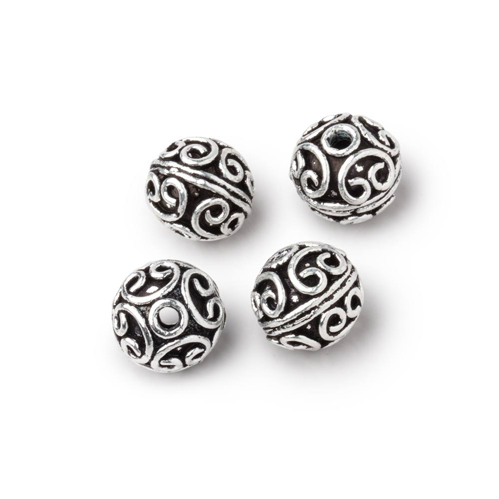 10mm Antiqued Silver Plated Copper Simple Scroll Round Set of 4 Beads - Beadsofcambay.com