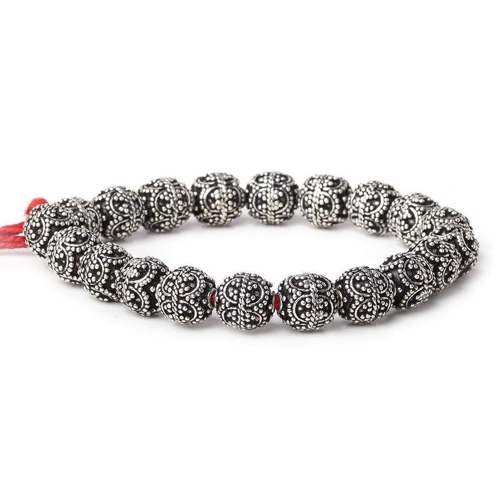 10mm Antiqued Sterling Silver Plated Copper Bead Roval, Edwardian 8 inch 20 pieces - Beadsofcambay.com