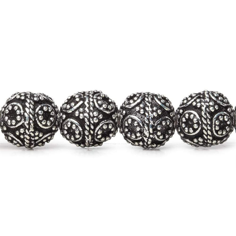 10mm Antiqued Sterling Silver Plated Copper Bead Roval, Miligrain Circles 8 inch 20 pieces - Beadsofcambay.com
