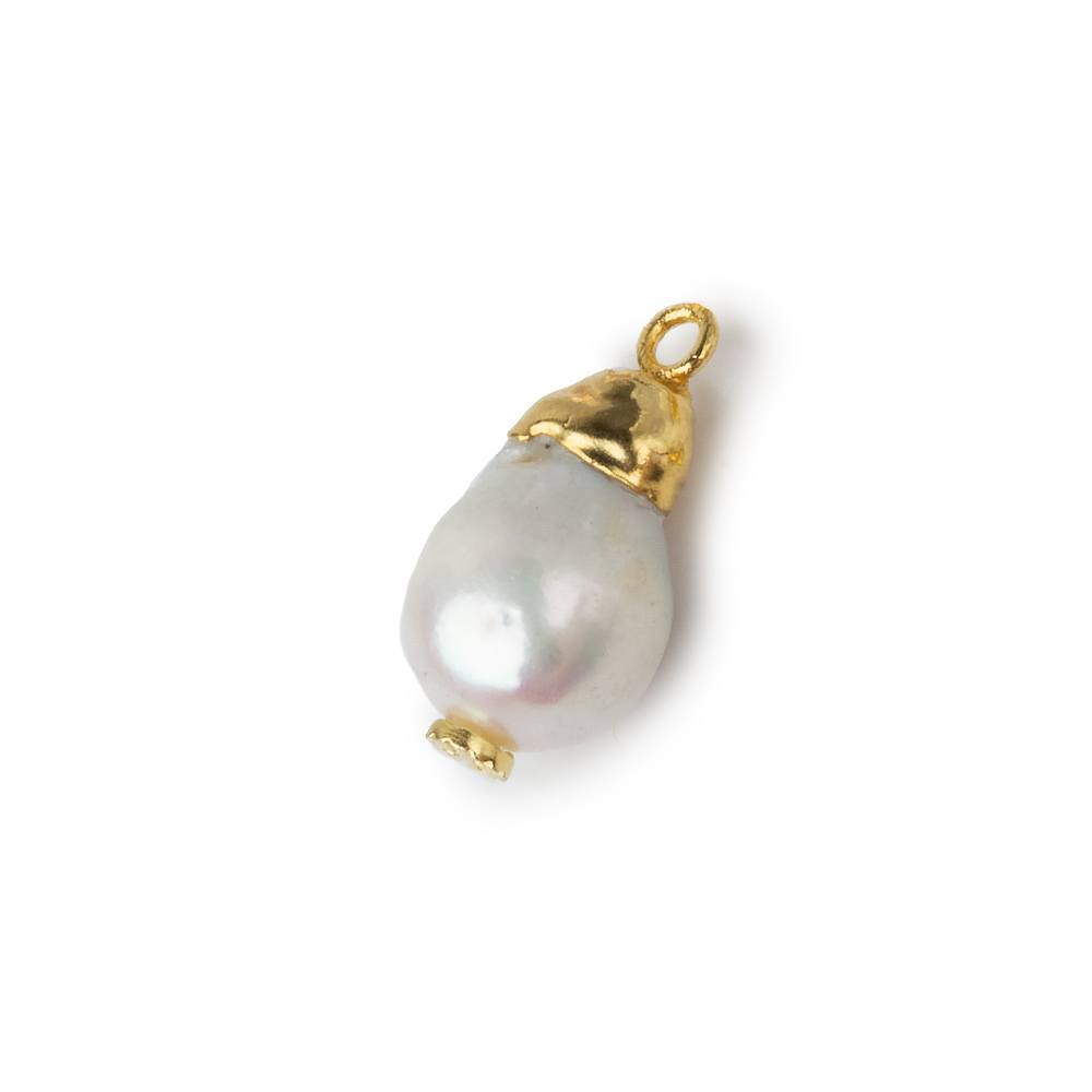 10mm Gold Leafed White Drop Freshwater Pearl Pendant Focal Bead 1 piece - Beadsofcambay.com