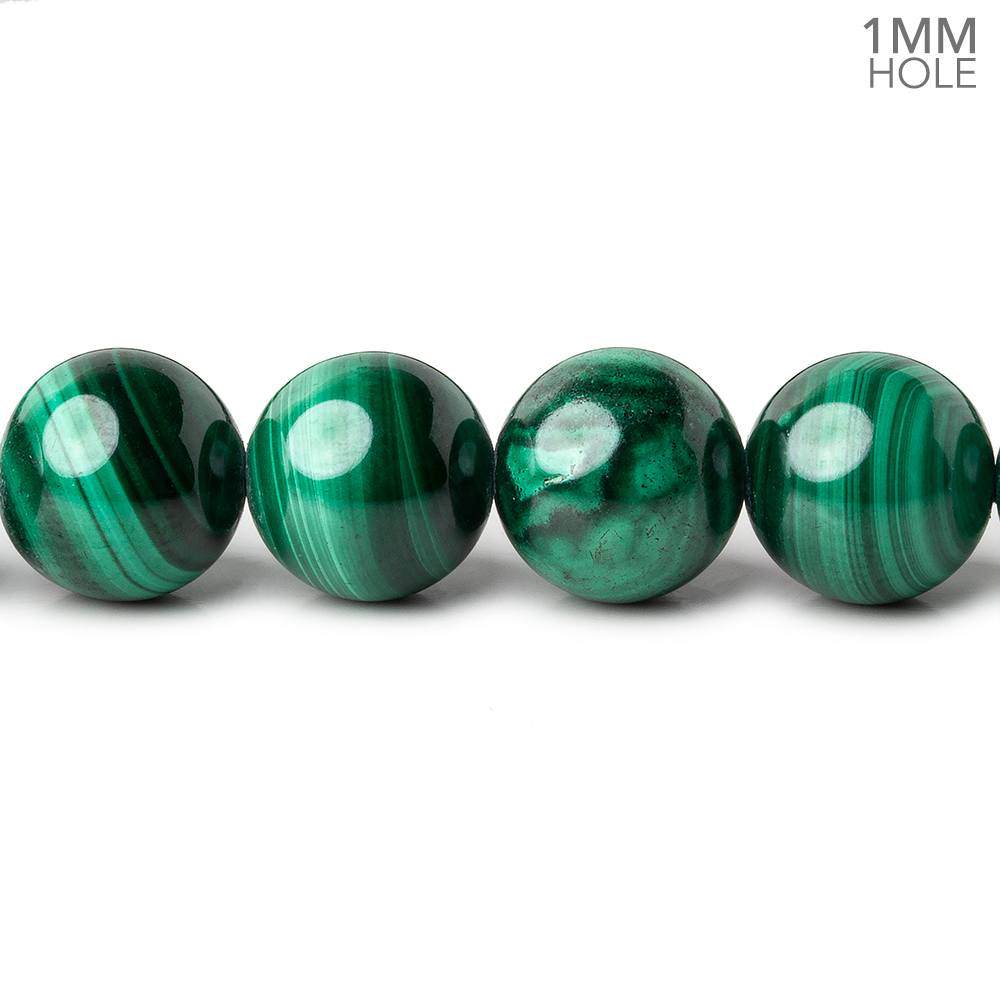 10mm Malachite plain round large hole beads 16 inch 41 pieces A - Beadsofcambay.com