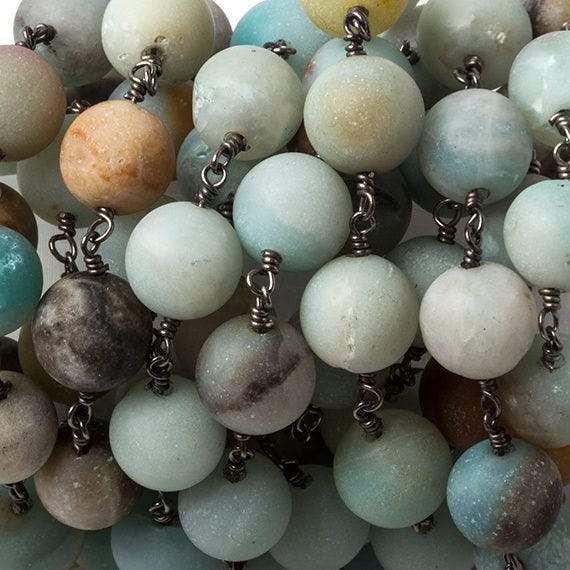 10mm Matte Amazonite plain round Black Gold Chain by the foot 18 pcs - Beadsofcambay.com
