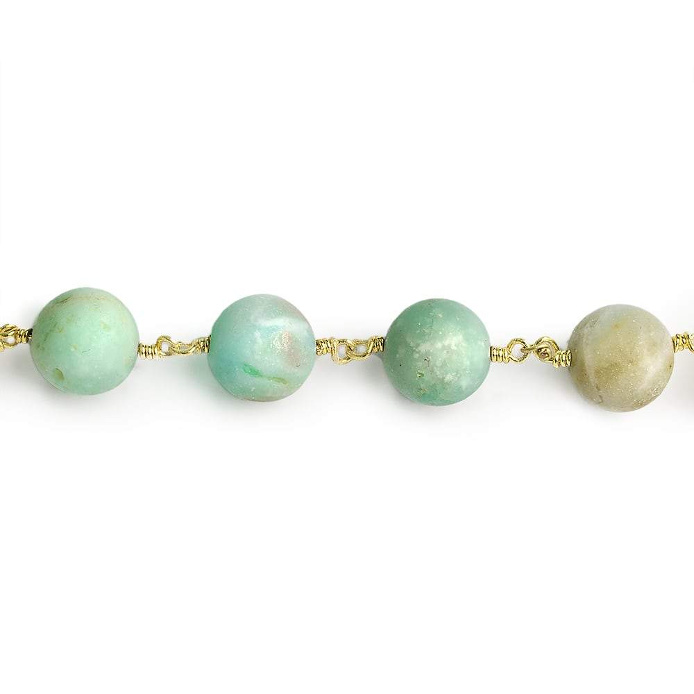 10mm Matte Multi Color Amazonite plain round Gold Chain by the foot 19 pieces - Beadsofcambay.com