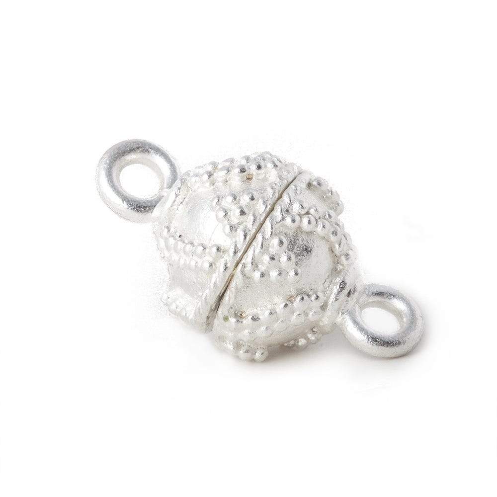 10mm Sterling Silver Plated Copper Magnetic Clasp Round Miligrain Design 1 piece - Beadsofcambay.com
