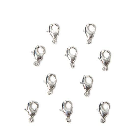 10mm Sterling Silver plated Lobster Clasp Set of 10 - Beadsofcambay.com